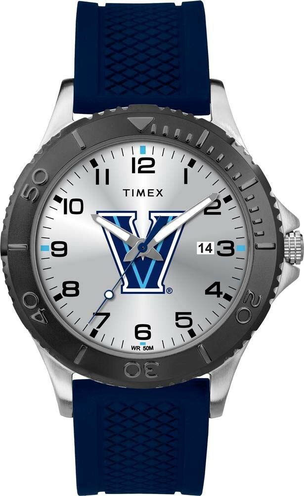 PRODUCT DETAILS タイメックス Collegiate Gamer Villanova Wildcats メンズ 42mm シルバー文字盤 ネイビー シリコンバンド【商品仕様】・ ムーブメント：クォーツ・ ケース径：42mm・ ケース素材：真鍮（ブラス）・ 文字盤色：シルバー・ バンド素材：シリコン・ バンドカラー：ネイビー・ 防水性：50m防水（5気圧）・ 機能：デイト表示（クイックデイト）、蓄光針、ミネラルガラス風防【特徴】・ アメリカの大学スポーツチーム「Villanova Wildcats」のチームロゴを文字盤に配置したモデルです。・ 視認性に優れたフルアラビア数字のインデックスと、暗所での視認をサポートする蓄光針を採用しています。・ 耐久性のある42mm径のケースに、傷がつきにくいミネラルガラスとブラックのトップリングを組み合わせています。・ 3時位置には日付を確認できるデイト窓を配置し、素早く設定可能なクイックデイト機能を搭載しています。・ 柔軟で水に強いネイビーのシリコンストラップを採用しており、アクティブなシーンでも快適に着用可能です。 ■ 商品について 海外輸入品（説明書は英語表記の場合あり） ■ ご注意 ・掲載画像は実物に近い色味になるよう調整しておりますが、ご利用の環境により差異が生じる場合があります。・複数店舗で在庫を共有しているため、ご注文後に在庫切れとなる場合がございます。 ■ 納期について お届けの目安を必ずご確認ください。 海外正規ルート仕入れ品 海外ブランド ▼ 海外正規ブランド店 正規代理店 ▼ 当 店 ※本商品は並行輸入品です 製造元は正規品と同一のブランド・メーカーです。当店では海外正規ルートより仕入れた商品を取り扱っております。流通ルートが異なるのみで、商品自体に違いはございません。 ── 当店の商品について ── 正規品のみ取り扱い 海外正規店・正規代理店から商品を直接仕入れ、国内に輸入して販売しております。 日本未入荷・海外限定モデルも多数 日本未入荷・海外限定モデルも多数取り扱っております。サイズ・カラー違いや海外限定で販売された製品など、日本では手に入りにくいアイテムをお届けいたします。 お求めやすい価格の理由 海外市場での価格差や流通ルートの違いにより、国内販売価格よりお求めやすくなっております。品質はそのままに、よりお手頃な価格でお届けいたします。 安心保証 ご使用前に万が一、製品に不具合がございました場合は、交換または商品代金のご返金にて対応させていただきます。商品到着後5日以内にご連絡ください。 ご注意 海外からの輸入品となります。海外輸送のため、外箱に軽微なスレ等がある場合がございますが、商品本体には影響ございません。 ※在庫状況は仕入先の在庫情報をもとに出来る限り正確に表示しておりますが、取寄せ商品のため、タイミングによりご注文後に欠品・キャンセルとなる場合がございます。 お探しの商品がございましたら、お気軽にご相談ください。