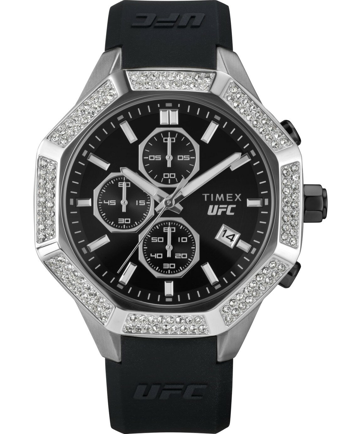 タイメックス UFC King ユニセックス 腕時計 45mm シルバーケース ブラック文字盤 ブラックバンド