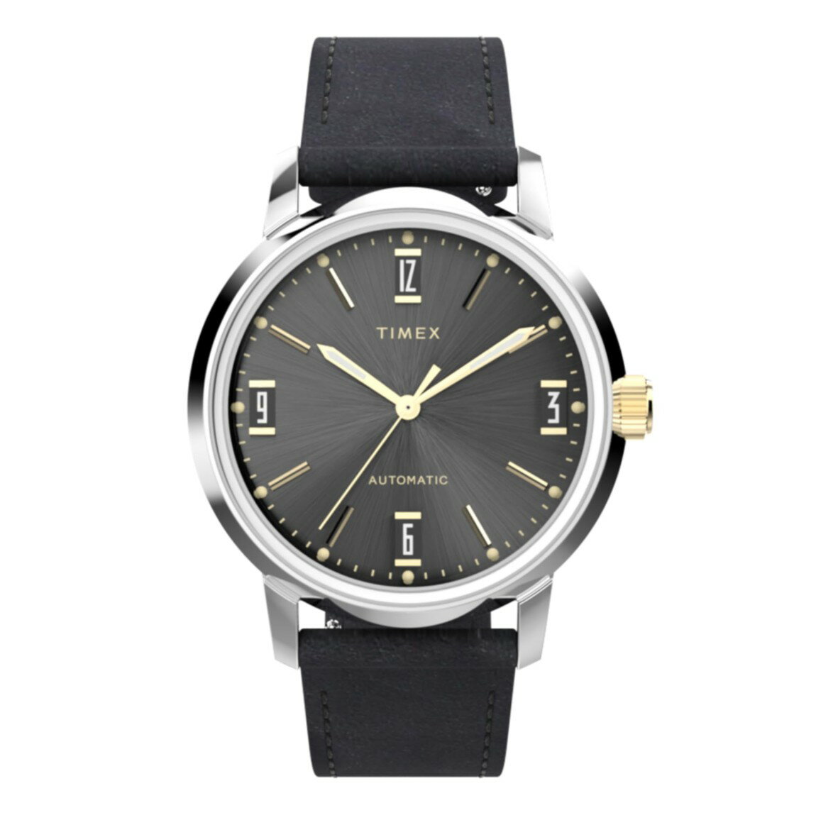 タイメックス Marlin Automatic メンズ 40mm ブラック文字盤 レザーベルト ステンレス 自動巻き