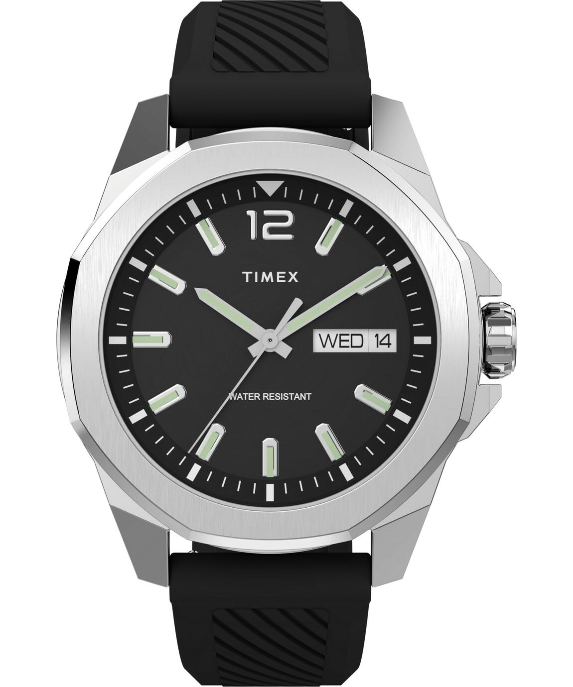 タイメックス Essex メンズ ブラック文字盤 ブラックレザーストラップ シルバーケース 46mm