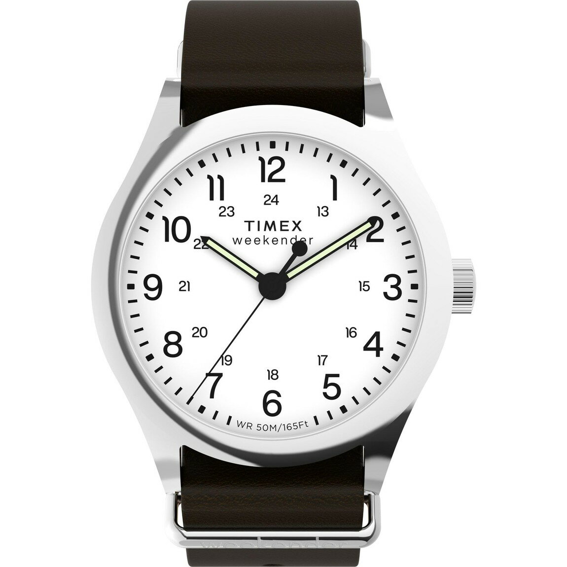 タイメックス Weekender New England メンズ ホワイト文字盤 ブラウン レザー 39mm