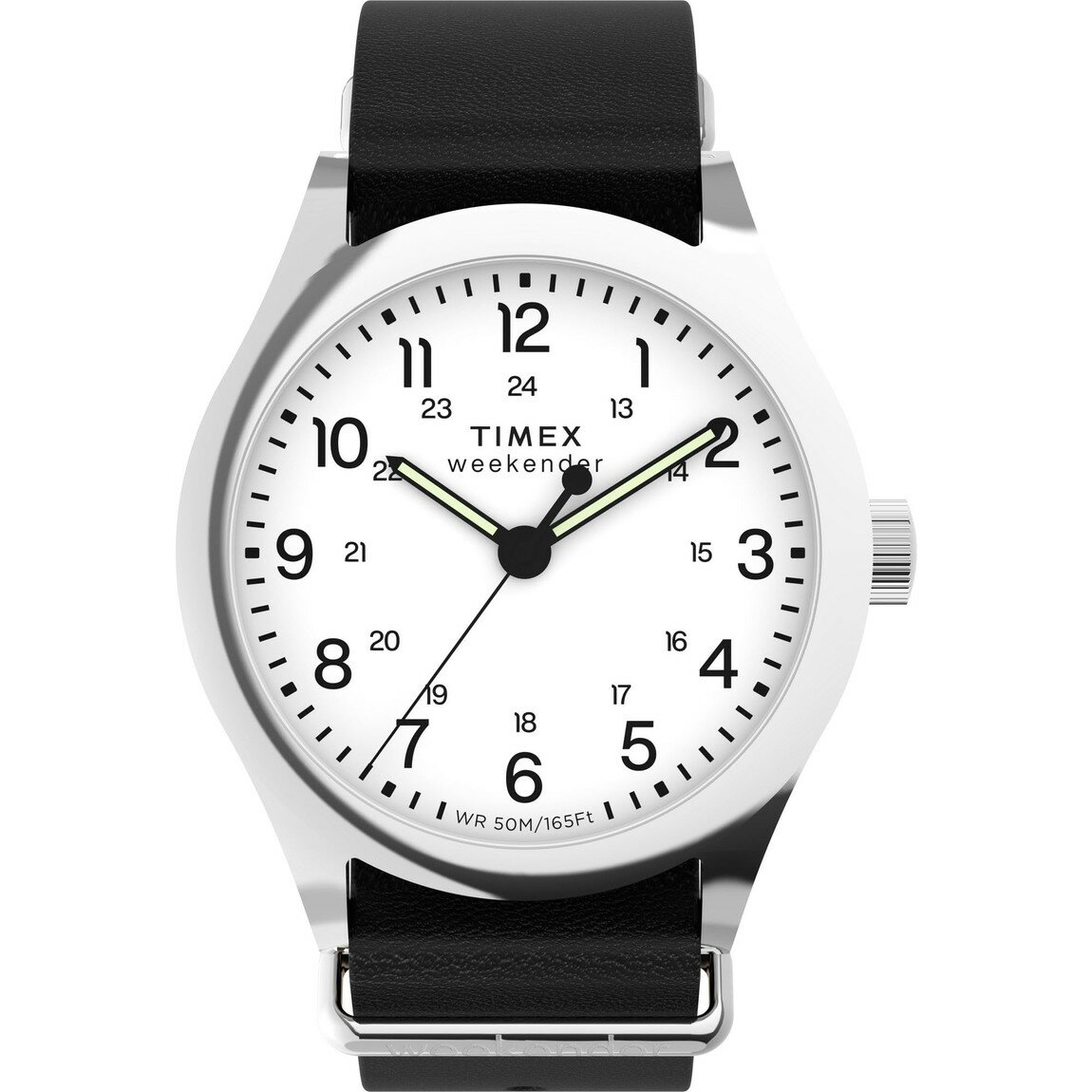タイメックス Weekender New England メンズ ホワイト文字盤 ブラックレザー 39mm