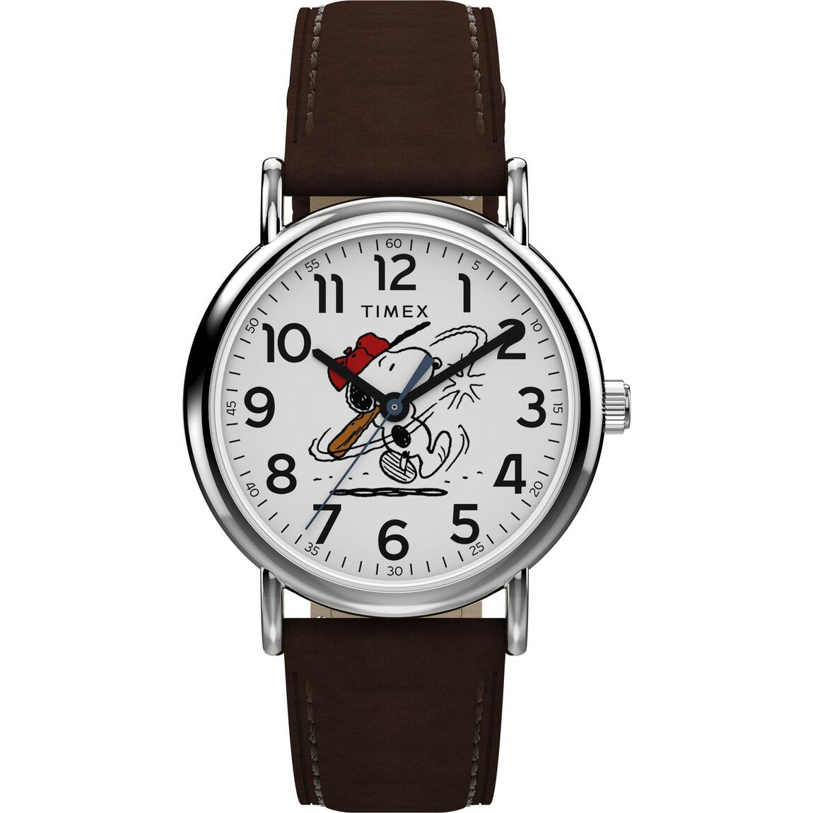 タイメックス Peanuts Weekender Baseball メンズ スヌーピー ホワイト文字盤 ブラウンレザー 38mm