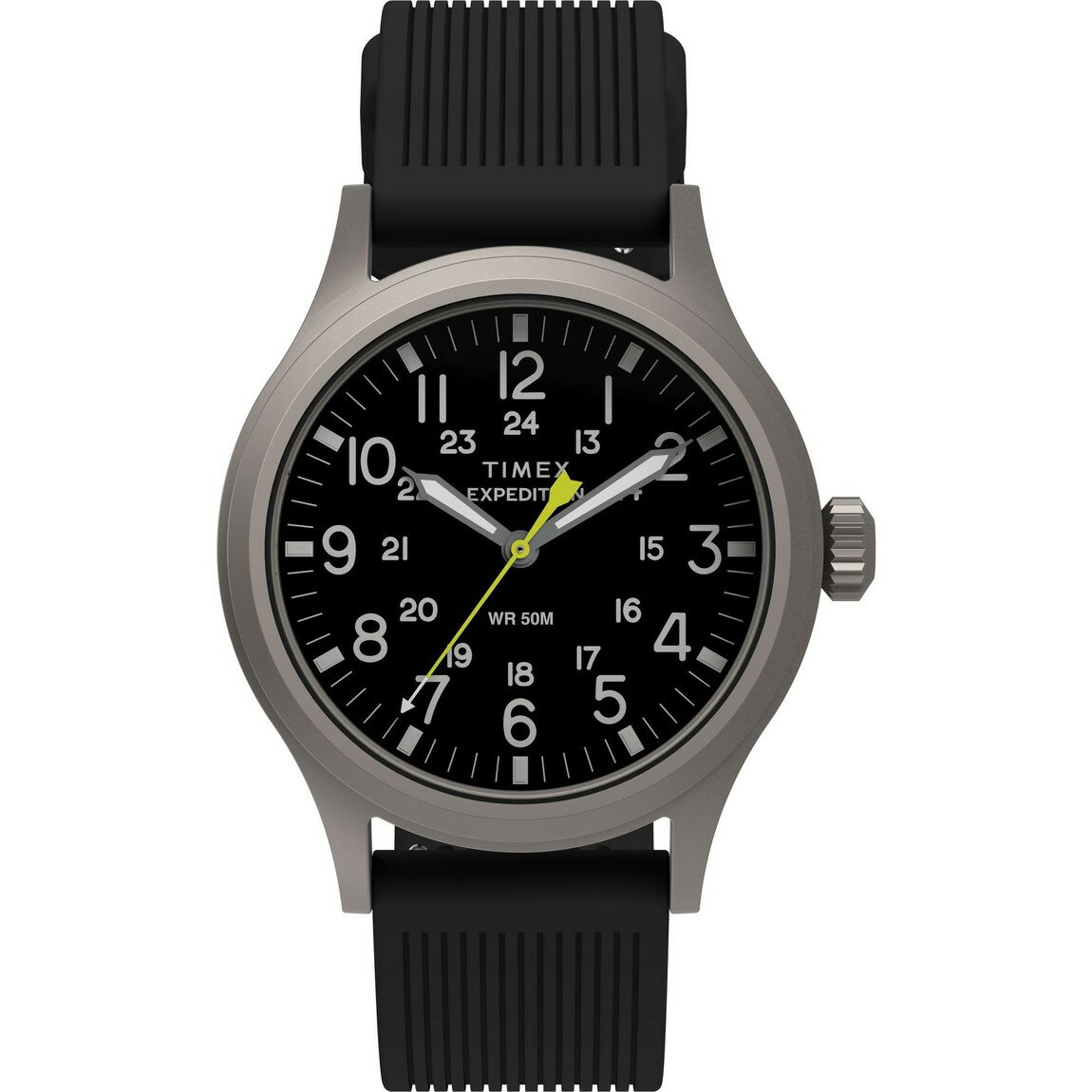 タイメックス Expedition Scout メンズ ブラック文字盤 シルバーケース シリコンバンド 40mm