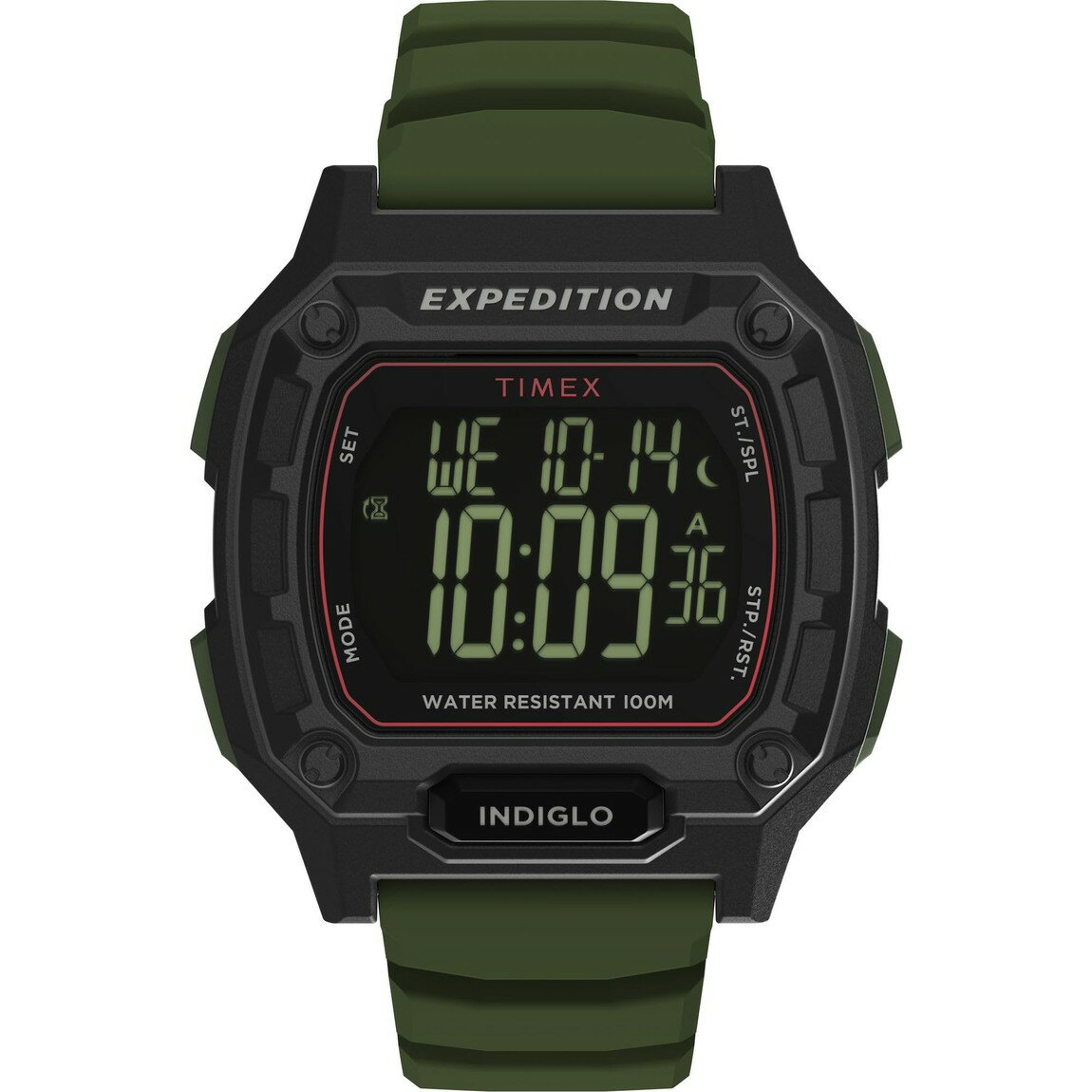 タイメックス Expedition Ridge メンズ デジタル 43mm ブラック×グリーン 樹脂ケース シリコンベルト