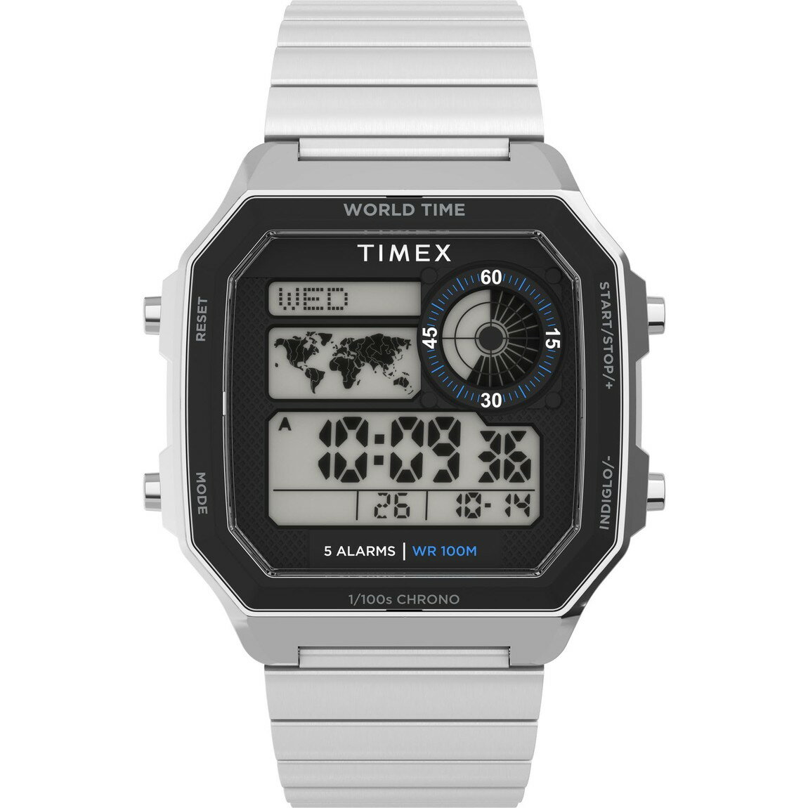 タイメックス World Time Digital メンズ 腕時計 40mm デジタル文字盤 シルバー ステンレスバンド