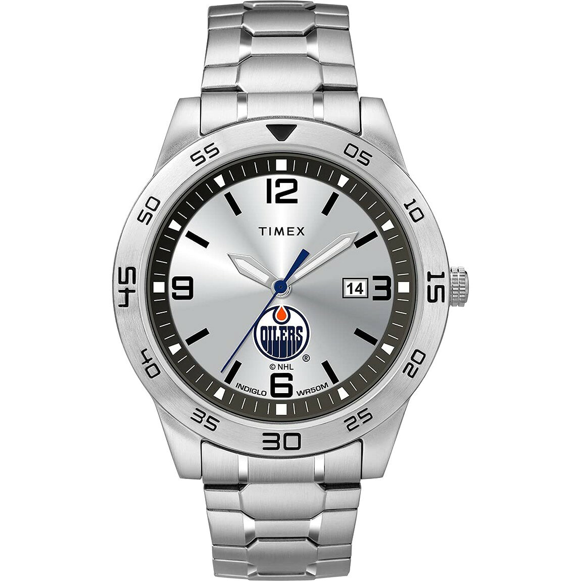 タイメックス Tribute NHL Citation メンズ エドモントン・オイラーズ ロゴ シルバー文字盤 ステンレス エクスパンションバンド 42mm