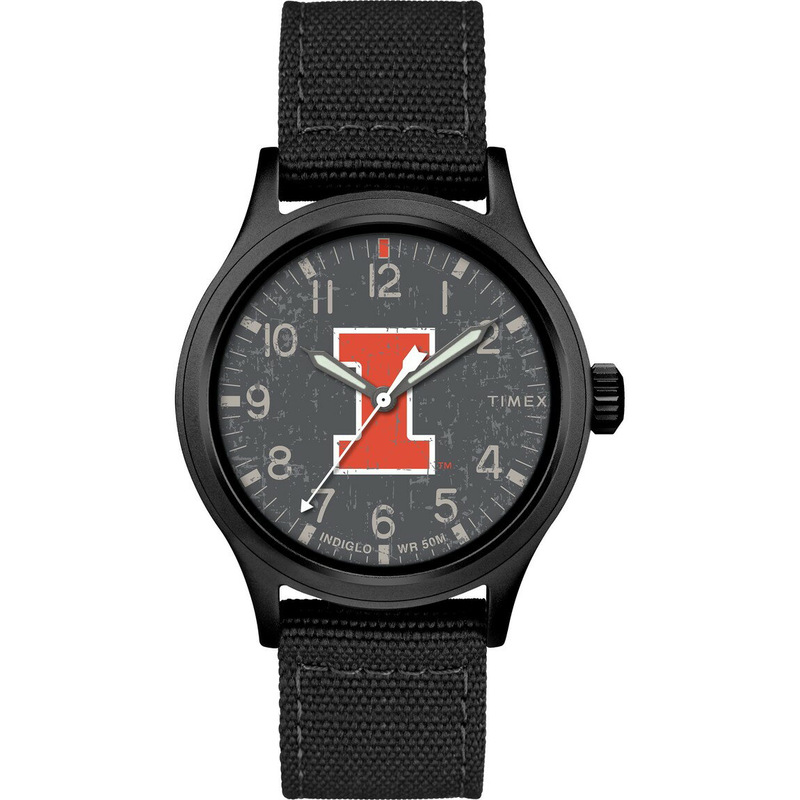 タイメックス Collegiate Scout メンズ Illinois Fighting Illini 40mm ブラック文字盤 ファブリックストラップ クォーツ