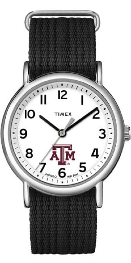 タイメックス Weekender メンズ レディース テキサスA&M アギーズ ロゴ入り ブラック ナイロンベルト 38mm