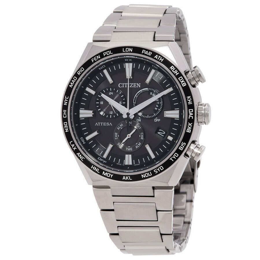 Citizenシチズン腕時計 逆輸入 Attesa パーペチュアル アラーム ワールドタイム クロノグラフ ブラック ダイヤル メンズ ウォッチ CB5966 69E