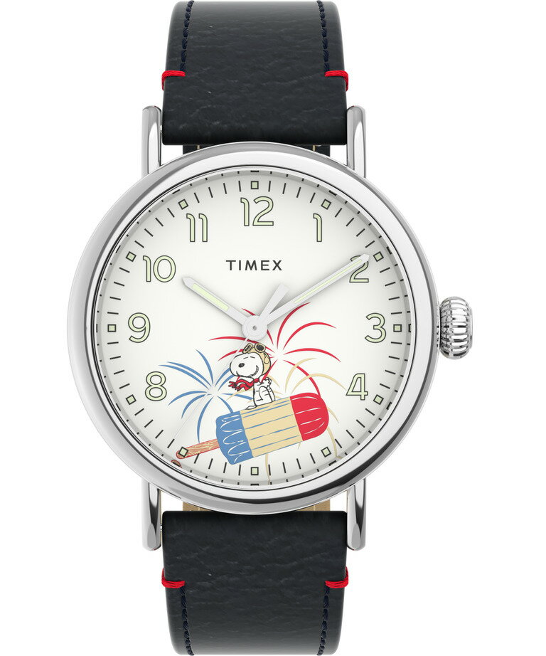 Timexタイメックス Standard x Peanutsスヌーピー ピーナッツ Featuring Snoopy Fireworks 40mm Leather Strap Watch 腕時計 並行輸入品