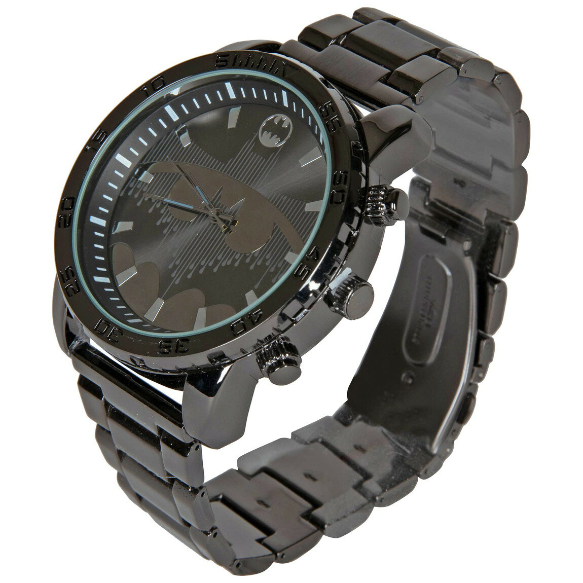BasqueバスクのAccutime DC Comics Batman 腕時計 メタルバンド ピンストライプデザイン ブラック｜アングル3