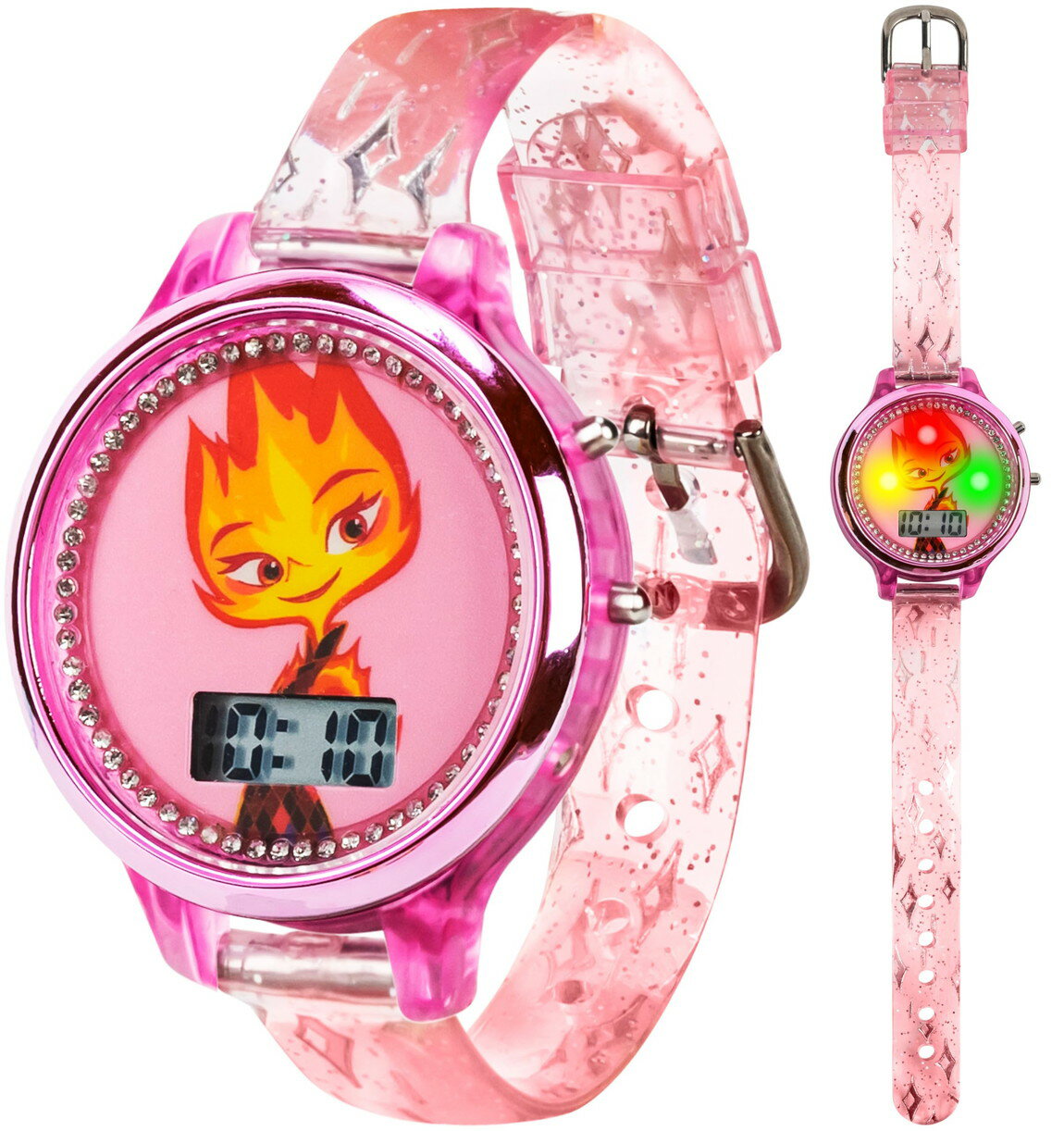 Watches - Disney Elemental Ember 腕時計 キッズ用 デジタル表示 LEDライト付き ピンク ラメ入りベルト 専用ケース付き