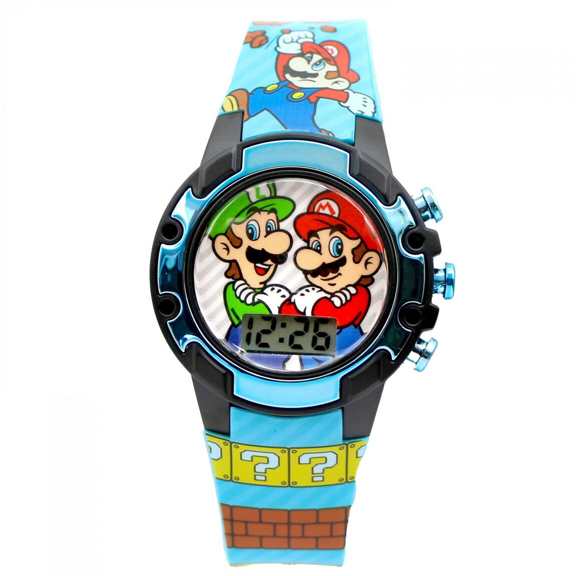 Accutime Super Mario Bros キッズ デジタル腕時計 マリオ ルイージ デザイン ライトブルー