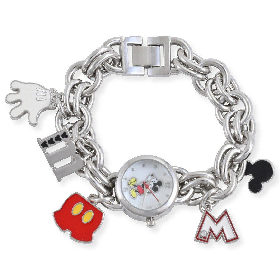 Disney Mickey Mouse チャームブレスレットウォッチ 腕時計 レディース キッズ シルバーカラー