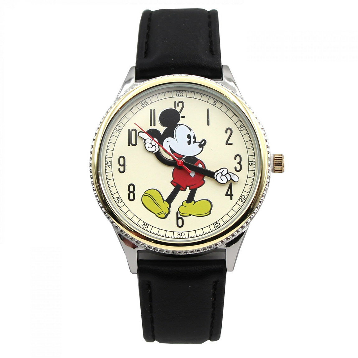 Watches - Accutime ミッキーマウス 腕時計 レトロ調 アナログウォッチ ブラック ゴールド ミッキーの手 文字盤