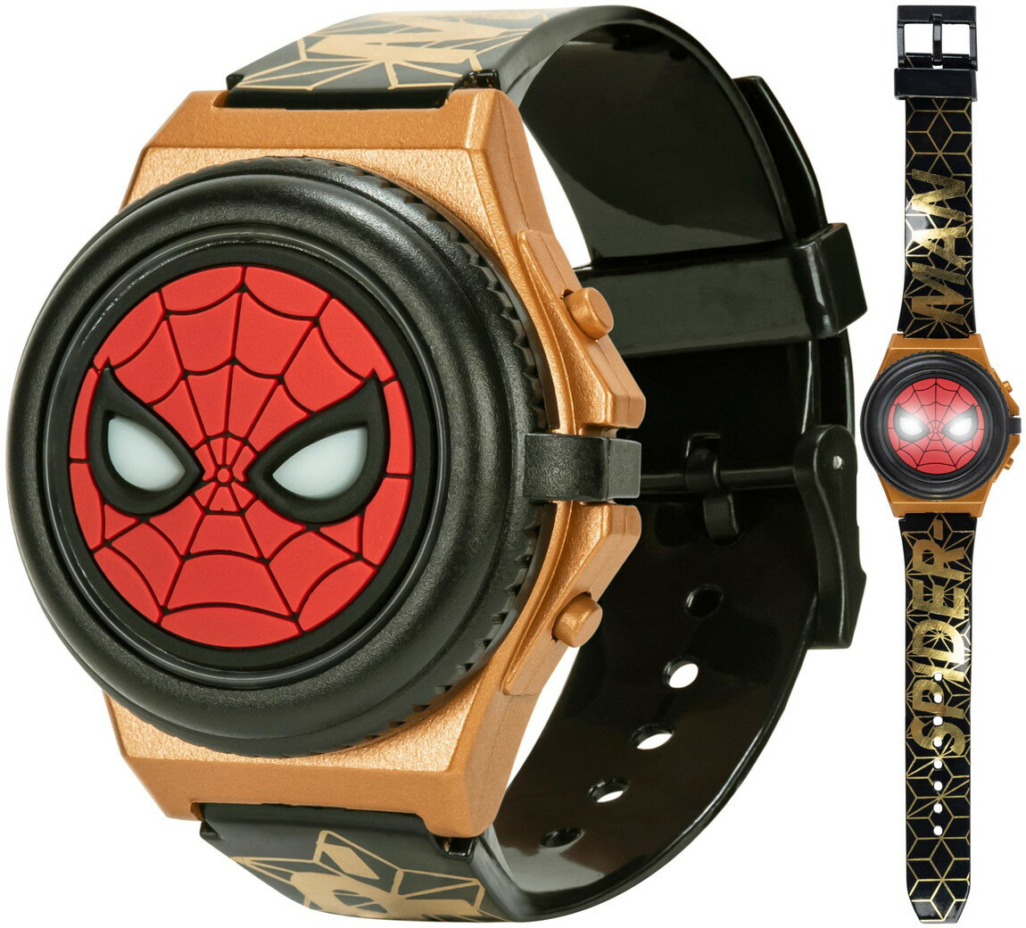 Watches - Marvel Spider-Man キッズ 腕時計 LCD ライトアップ フリップトップ ゴールドカラー シリコンベルト 子供用