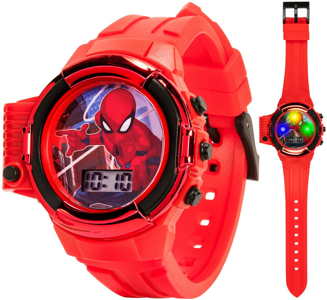 Watches - Marvel Spider-Man キッズ デジタル腕時計 LEDライト機能付き レッド 子供用 キャラクターウォッチ