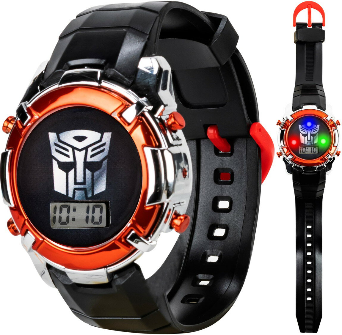 Transformers デジタル腕時計 子供用 ブラック レッド LEDライト付き キャラクターウォッチ