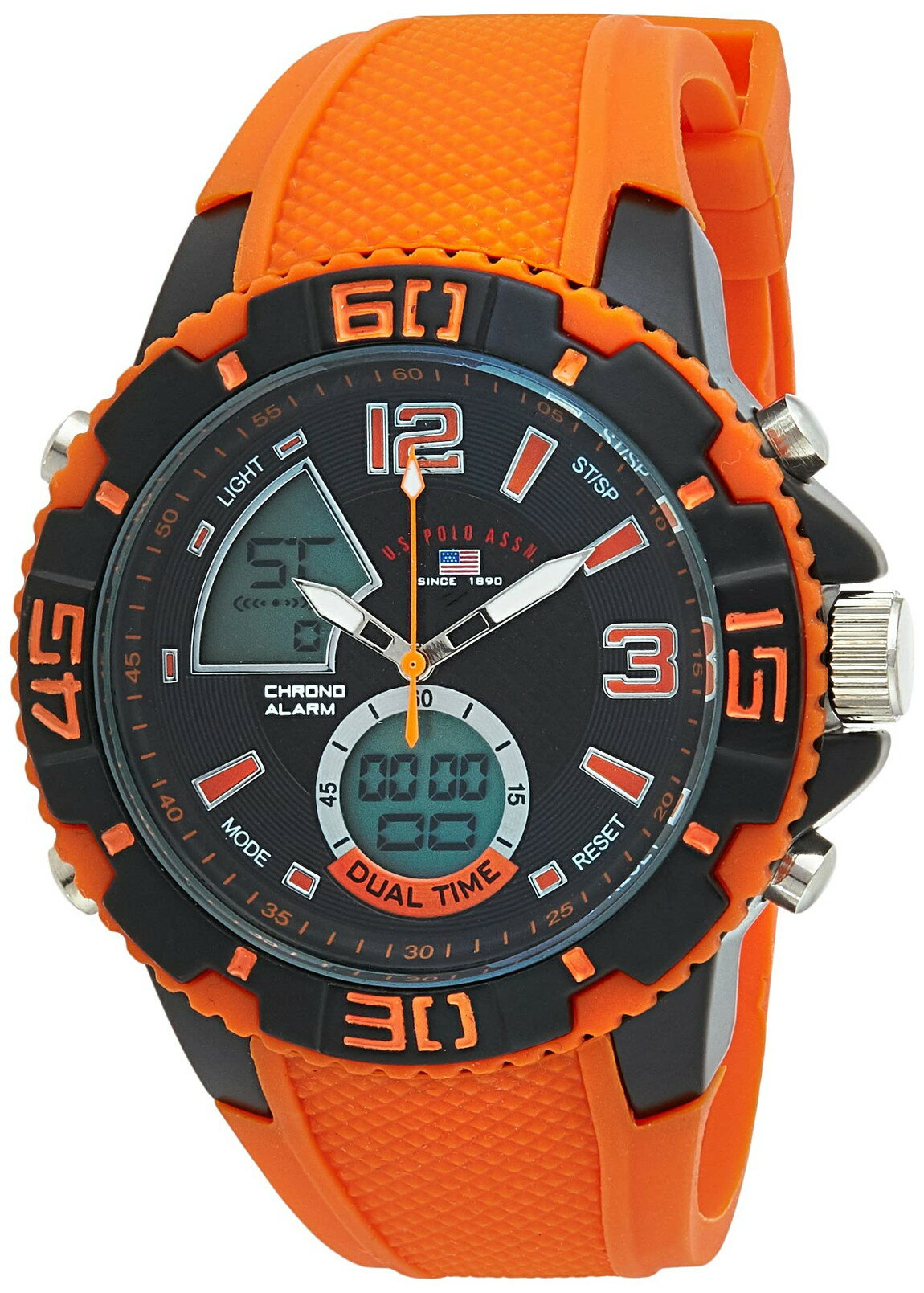 Watches - U.S. Polo Assn. メンズ スポーツウォッチ アナデジ表示 オレンジシリコンバンド ブラック文字盤 49mm