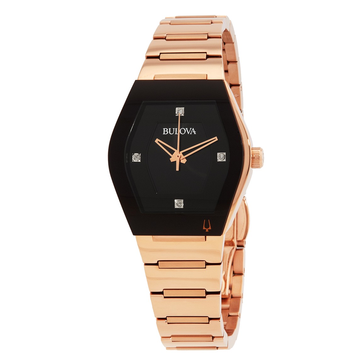 Bulova Gemini 腕時計 レディース クオーツ ブラック文字盤 ローズゴールド ステンレス ダイヤモンド 97P158