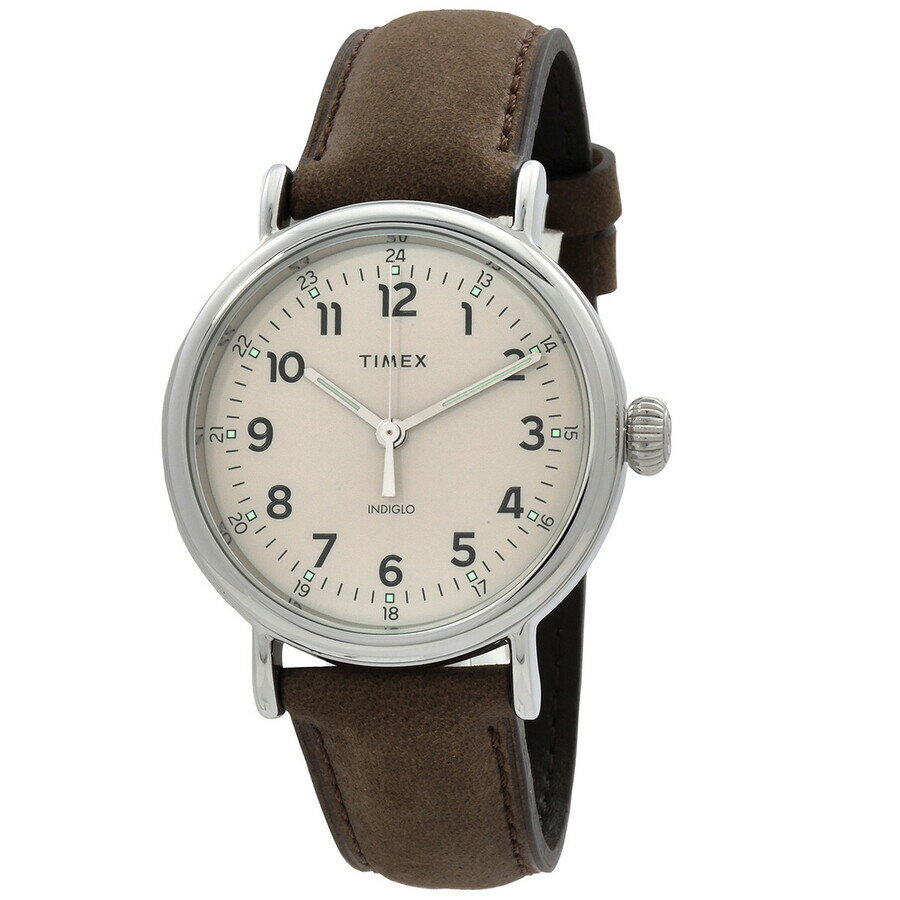 A, E, H, I, O, V, W - Timex Easy Reader メンズ 腕時計 クォーツ クリーム文字盤 ブラウンレザーベルト アナログ カジュアルウォッチ