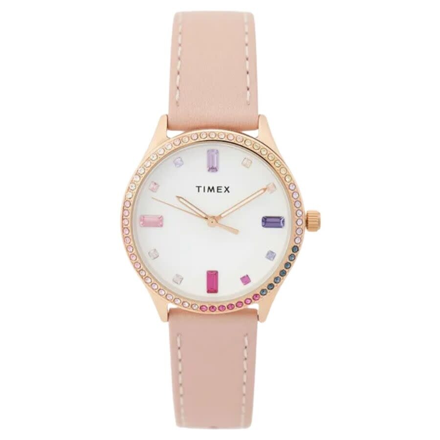 Other - Timex レディース 腕時計 クォーツ ピンク レザーベルト ホワイト文字盤 ローズゴールド ラウンドケース