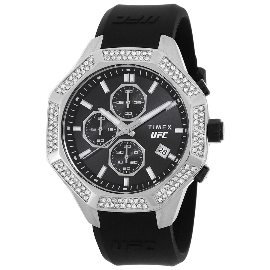 Other - Timex UFC メンズ腕時計 クロノグラフ ブラック文字盤 八角形ケース クリスタルベゼル シリコンストラップ