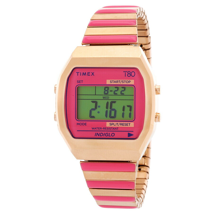 Timex T80 レディース 腕時計 クォーツ デジタル ピンク文字盤 ローズゴールド ステンレス エクスパンションバンド