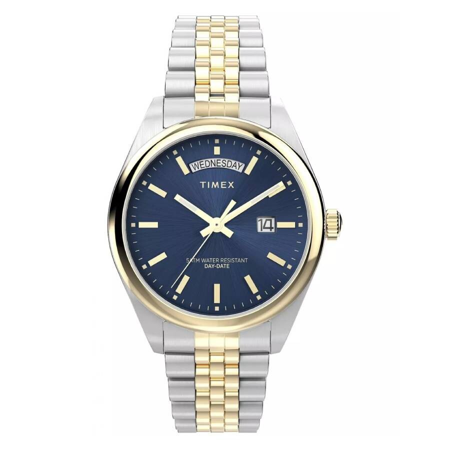 Other - Timex Legacy メンズ 腕時計 クォーツ ブルー文字盤 シルバー ゴールド コンビ ステンレスベルト デイデイト