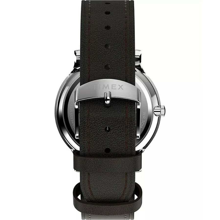 乐天商城 - Timex Trend Gallery 腕時計 メンズ ネイビー文字盤 クォーツ ブラックレザーベルト シルバーケース 40mm