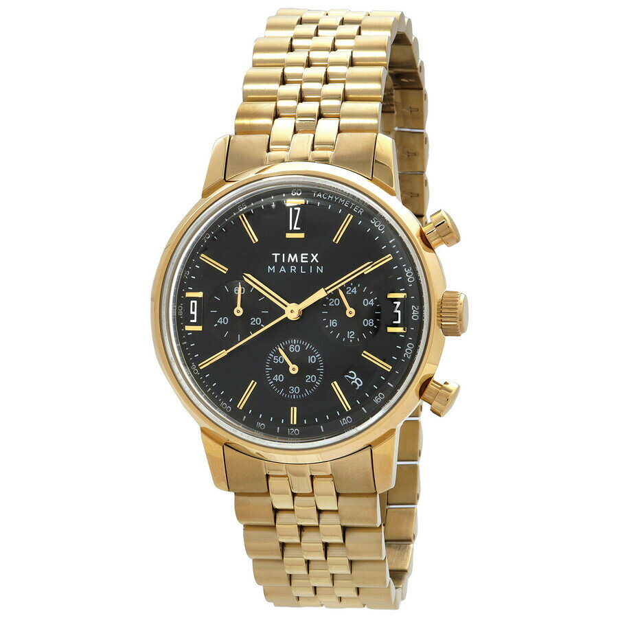 Timex Marlin 腕時計 メンズ クォーツ クロノグラフ ブラック文字盤 ゴールド ステンレススチール