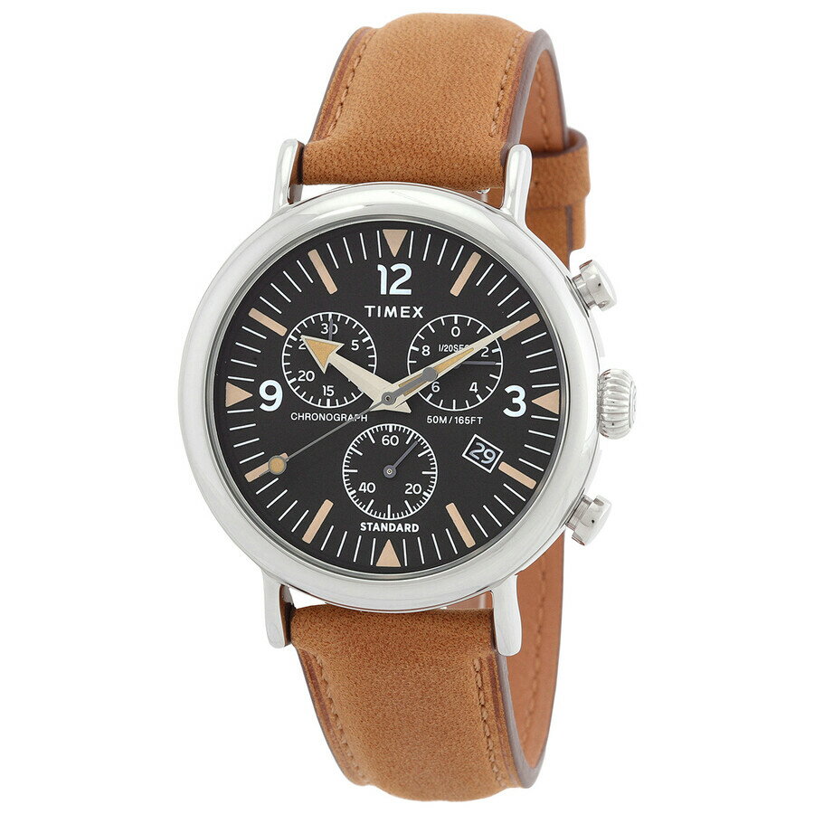 Timex Waterbury Standard メンズ 腕時計 クロノグラフ クォーツ ブラック文字盤 ブラウンレザーベルト