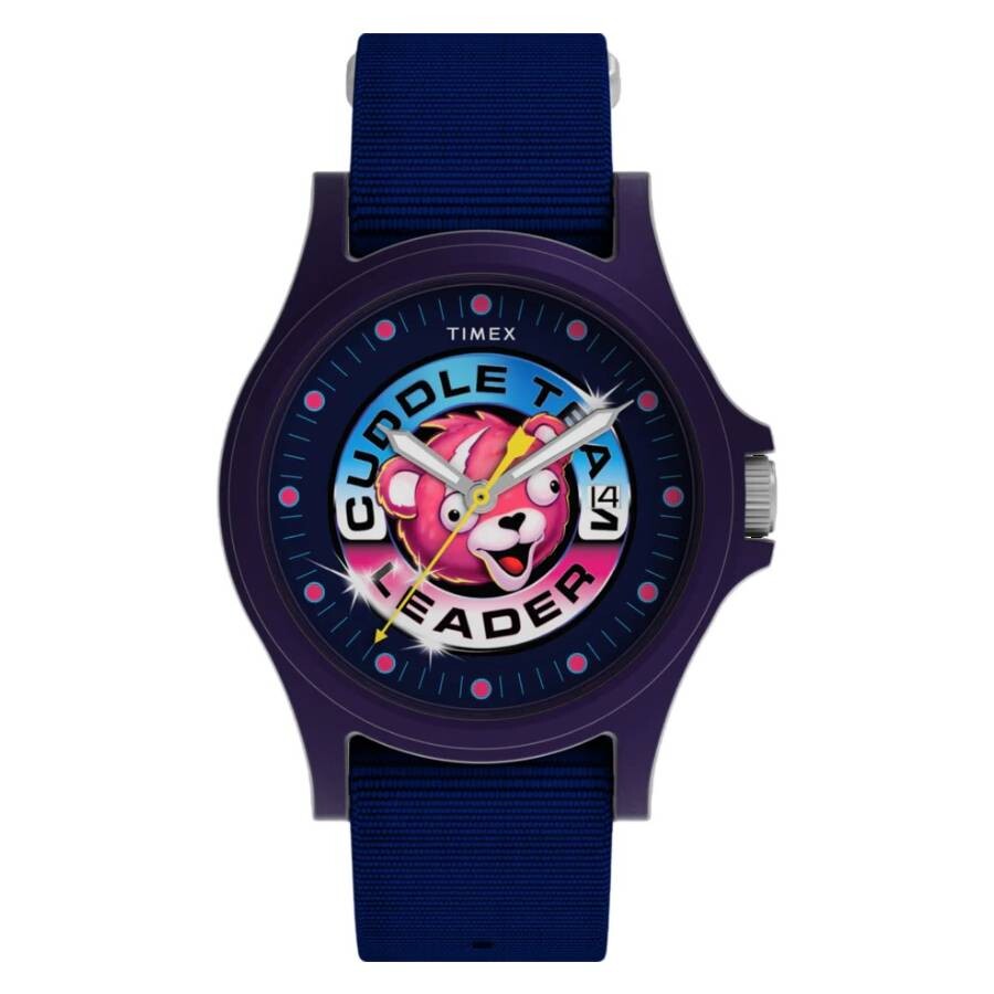 B, C, D, G, J, L, S, T, Z - Timex X Fortnite Acadia 腕時計 メンズ クォーツ ブルー文字盤 ファブリックストラップ 40mm
