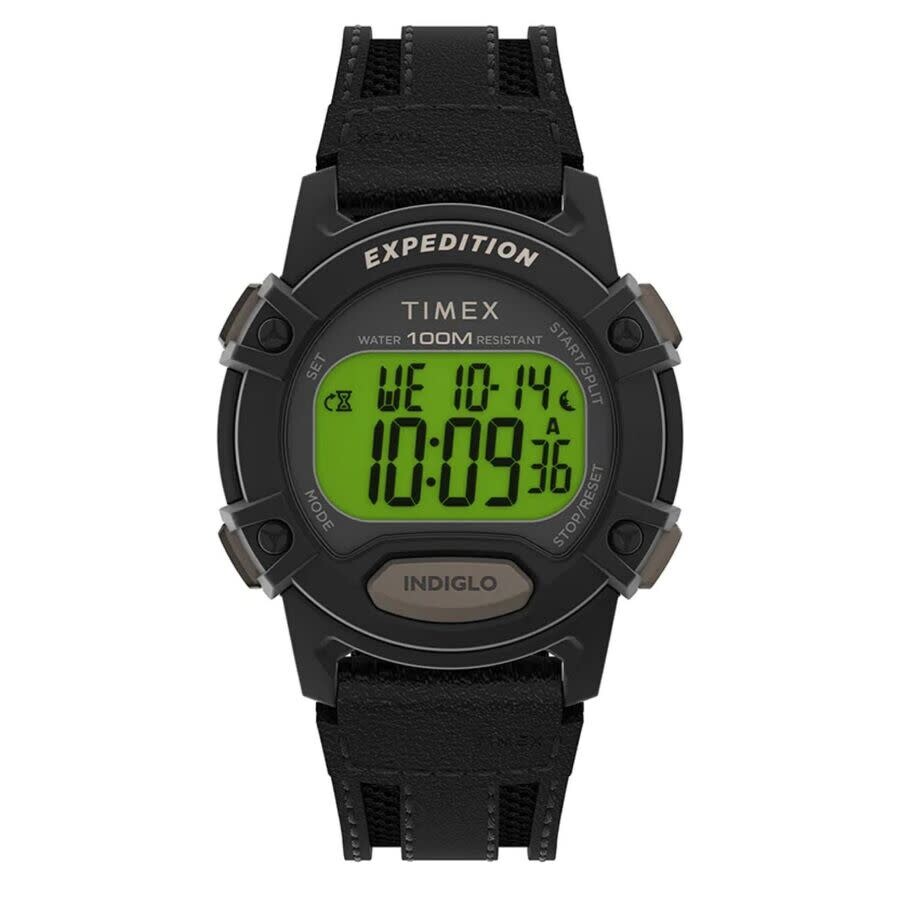 Timex Expedition 腕時計 メンズ デジタル クォーツ グリーン文字盤 ブラック ステンレス ケース レザーベルト