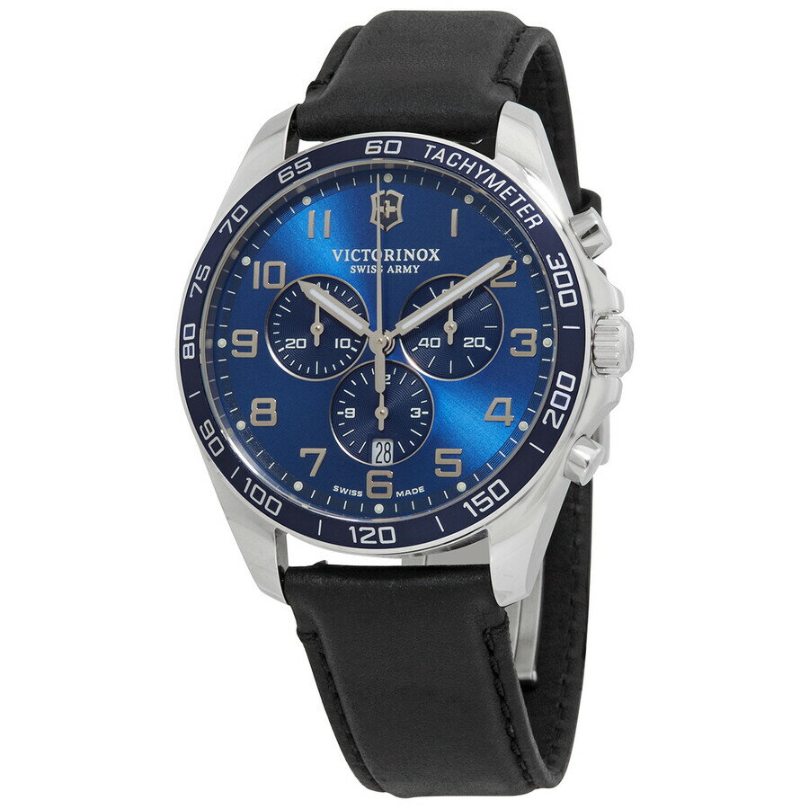 Victorinox 腕時計 メンズ クロノグラフ クォーツ ブルー文字盤 ブラックレザーベルト 42mm