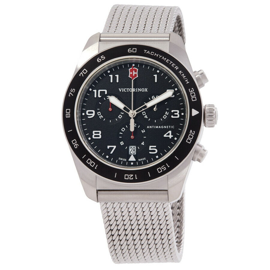 Victorinox Swiss Army メンズ 腕時計 クロノグラフ クォーツ ブラック文字盤 ステンレスメッシュベルト