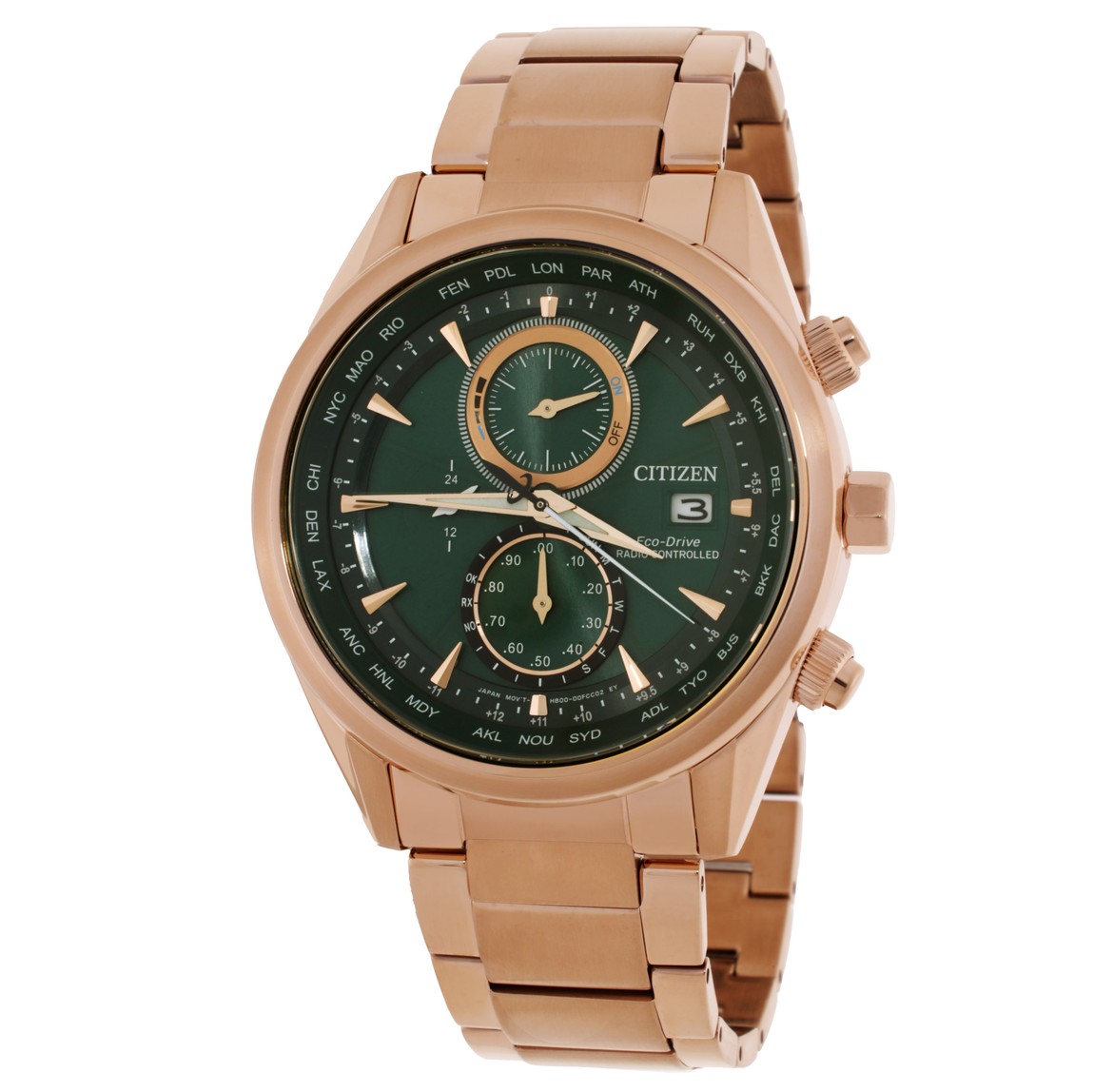 Citizen Radio-Controlled Perpetual World Time Chronograph 腕時計 グリーン文字盤 エコドライブ メンズ AT8263-87X