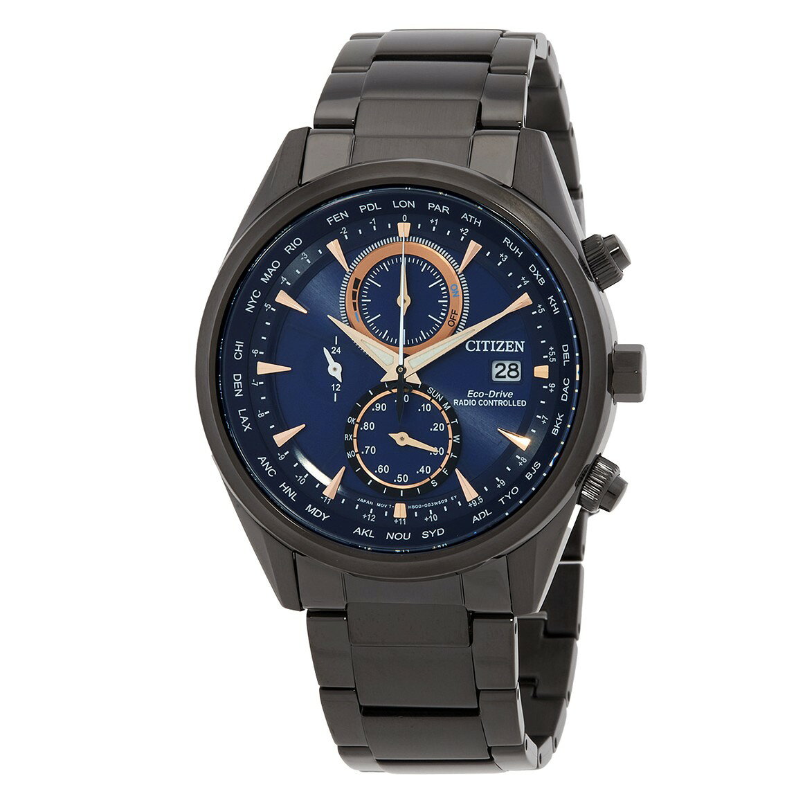 Citizen Radio-Controlled Perpetual Chronograph 腕時計 ダークブルー文字盤 エコドライブ 電波時計 メンズ AT8265-81L