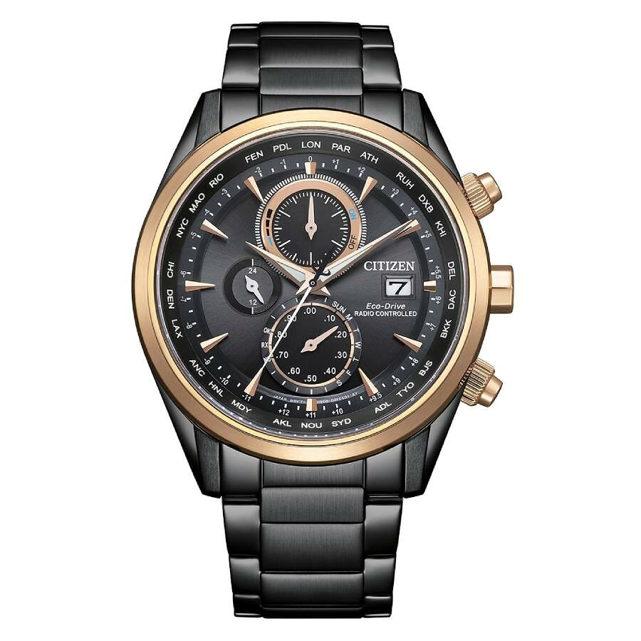 Citizen Radio-Controlled World Time Chronograph 腕時計 ブラック文字盤 エコドライブ メンズ AT8268-83E
