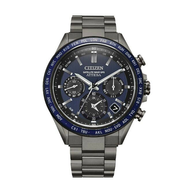 Citizen Attesa 腕時計 ブルー文字盤 ブラックチタン エコ・ドライブ メンズ CC4059-64L