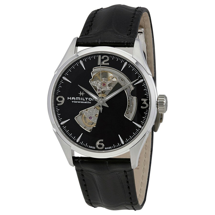 Hamilton Jazzmaster Open Heart 腕時計 メンズ 自動巻き ブラック文字盤 レザーベルト H32705731