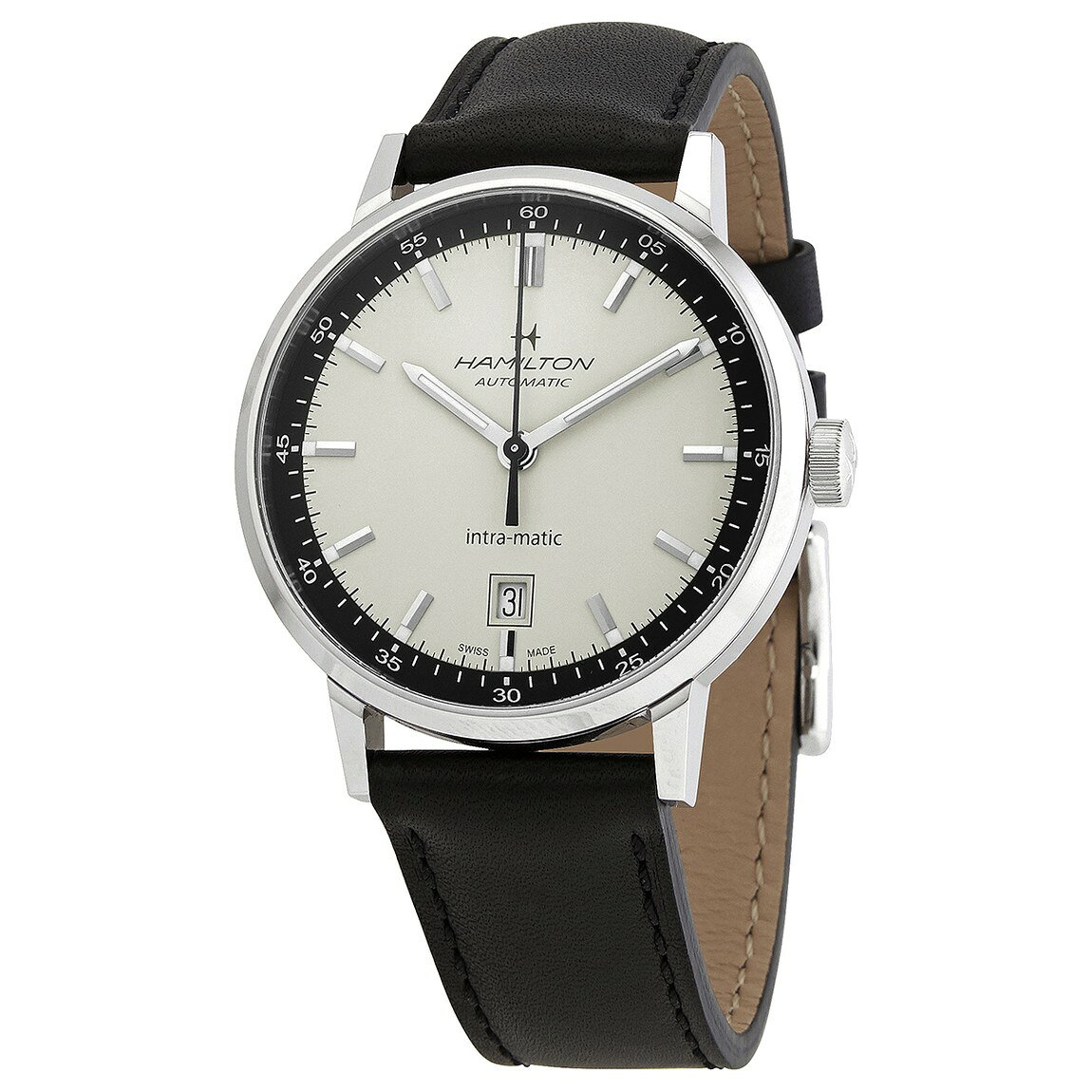 Hamilton American Classic Intra-Matic 腕時計 自動巻き メンズ ベージュ/ブラック文字盤 レザーベルト H38425720