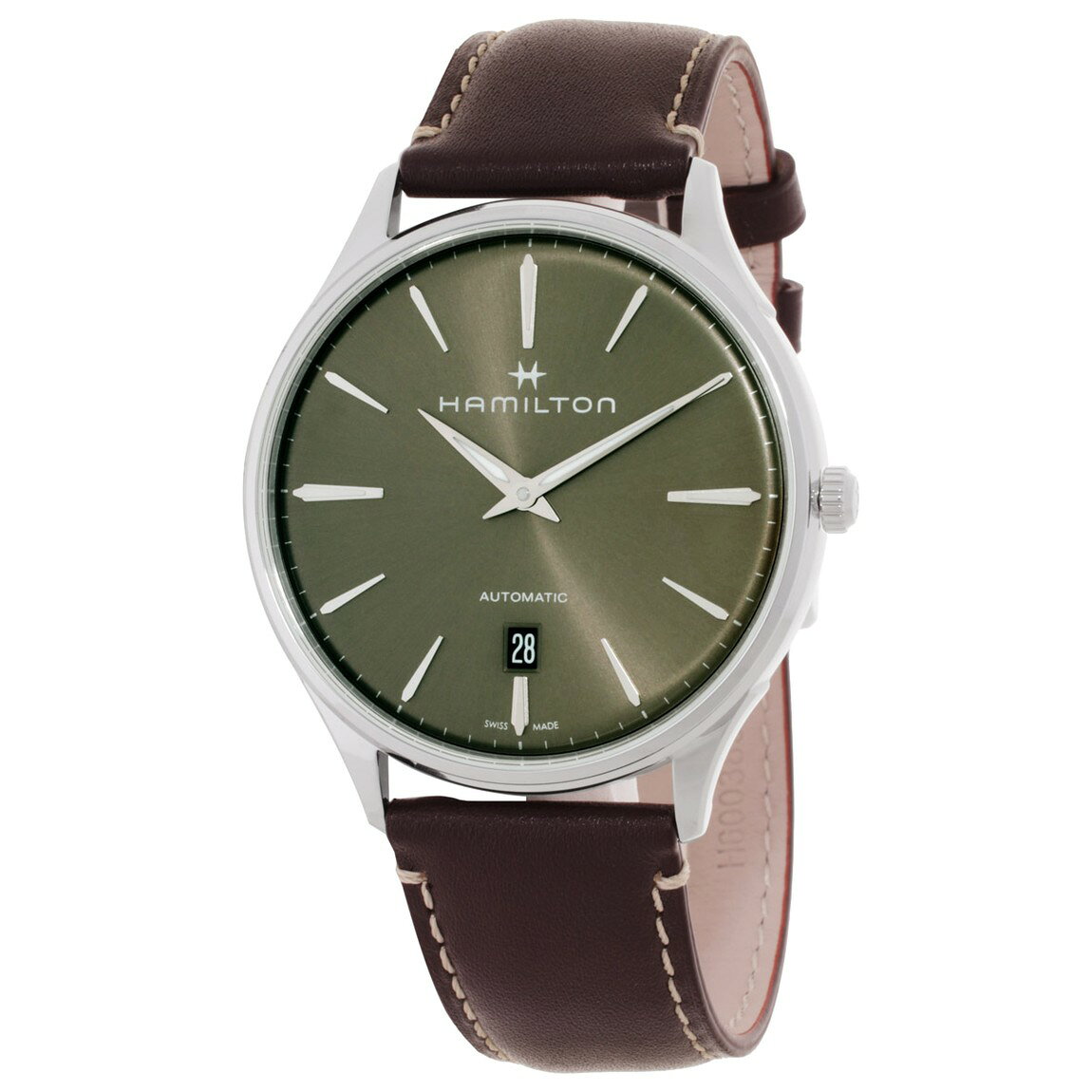 Hamilton Jazzmaster Thinline 腕時計 グリーン文字盤 自動巻き メンズ ブラウンレザーストラップ H38525561