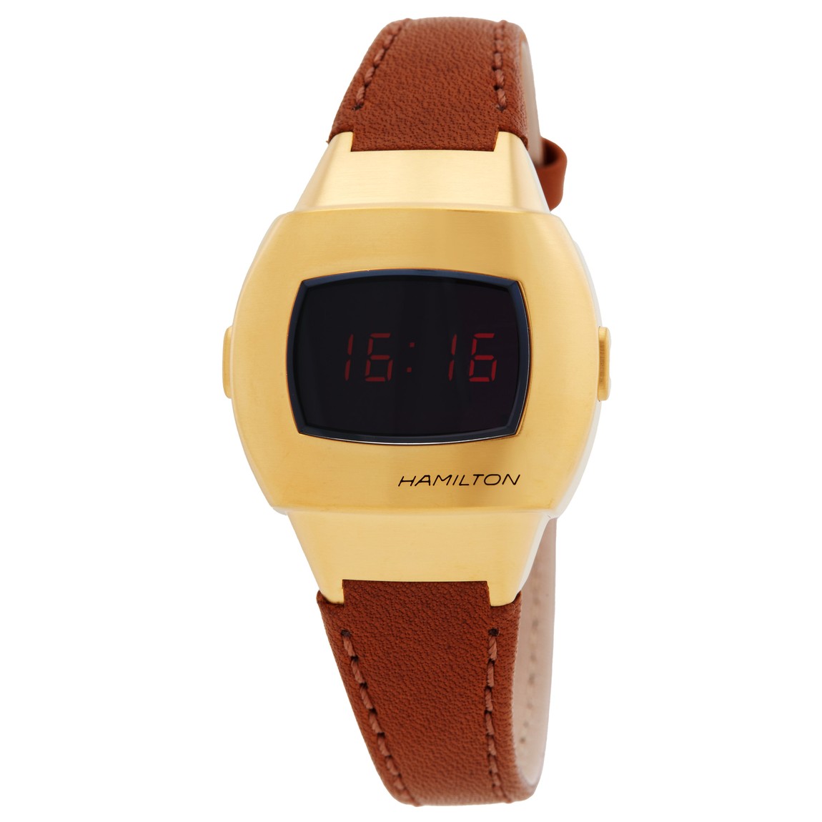 Hamilton American Classic 腕時計 クオーツ デジタル ブラック文字盤 スクエア ゴールドケース レザーバンド H52314530