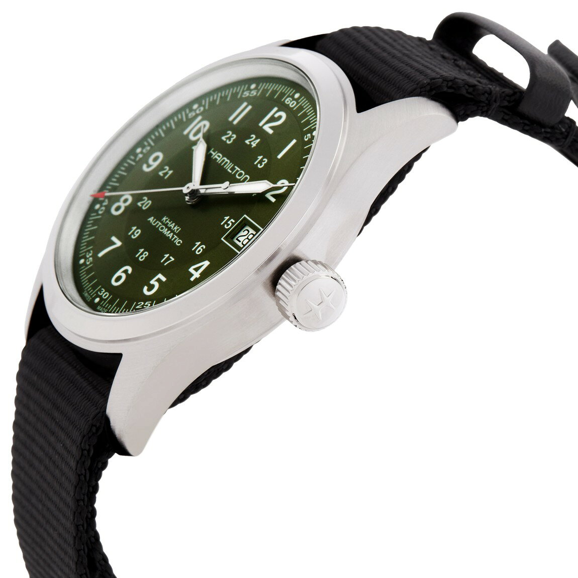 Hamilton Khaki Field Automatic 腕時計 グリーン文字盤 メンズ ブラックNATOベルト H70455960