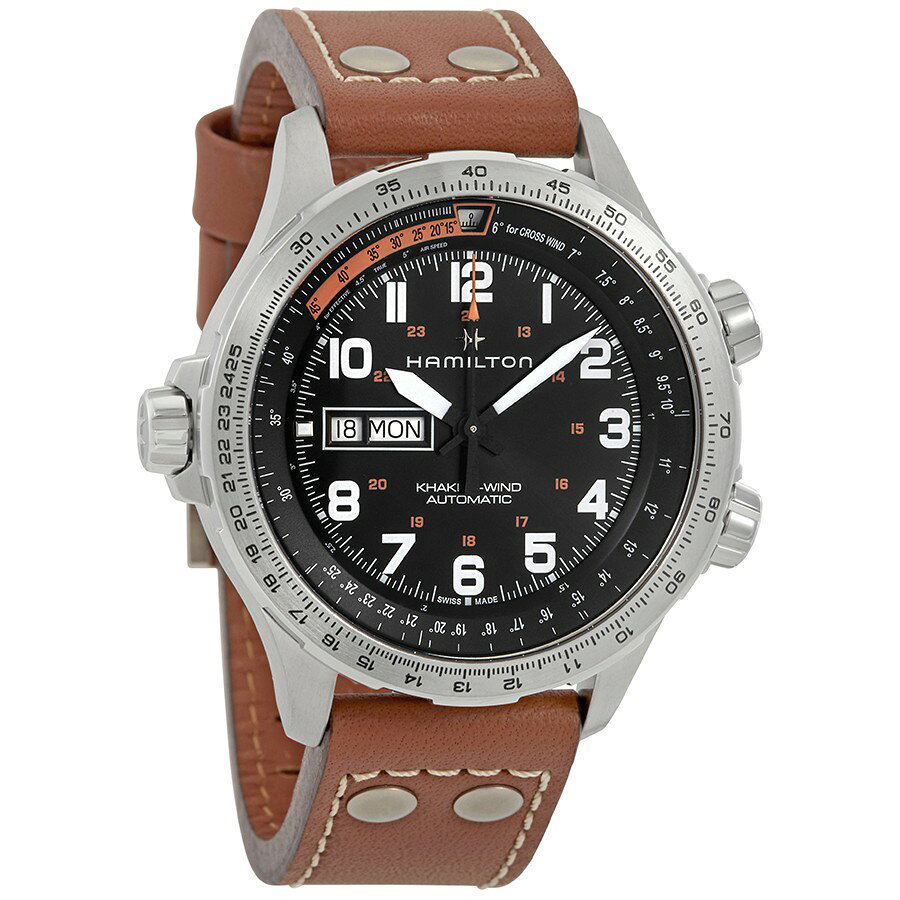 Hamilton Khaki Aviation X-Wind レフティー 腕時計 自動巻き ブラック文字盤 メンズ レザーベルト ブラウン H77755533