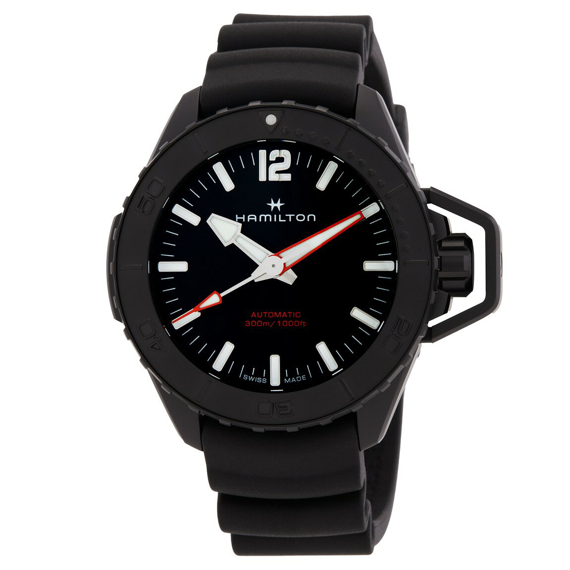 Hamilton Khaki Navy Frogman 腕時計 メンズ 自動巻き ブラック文字盤 ラバー H77855330
