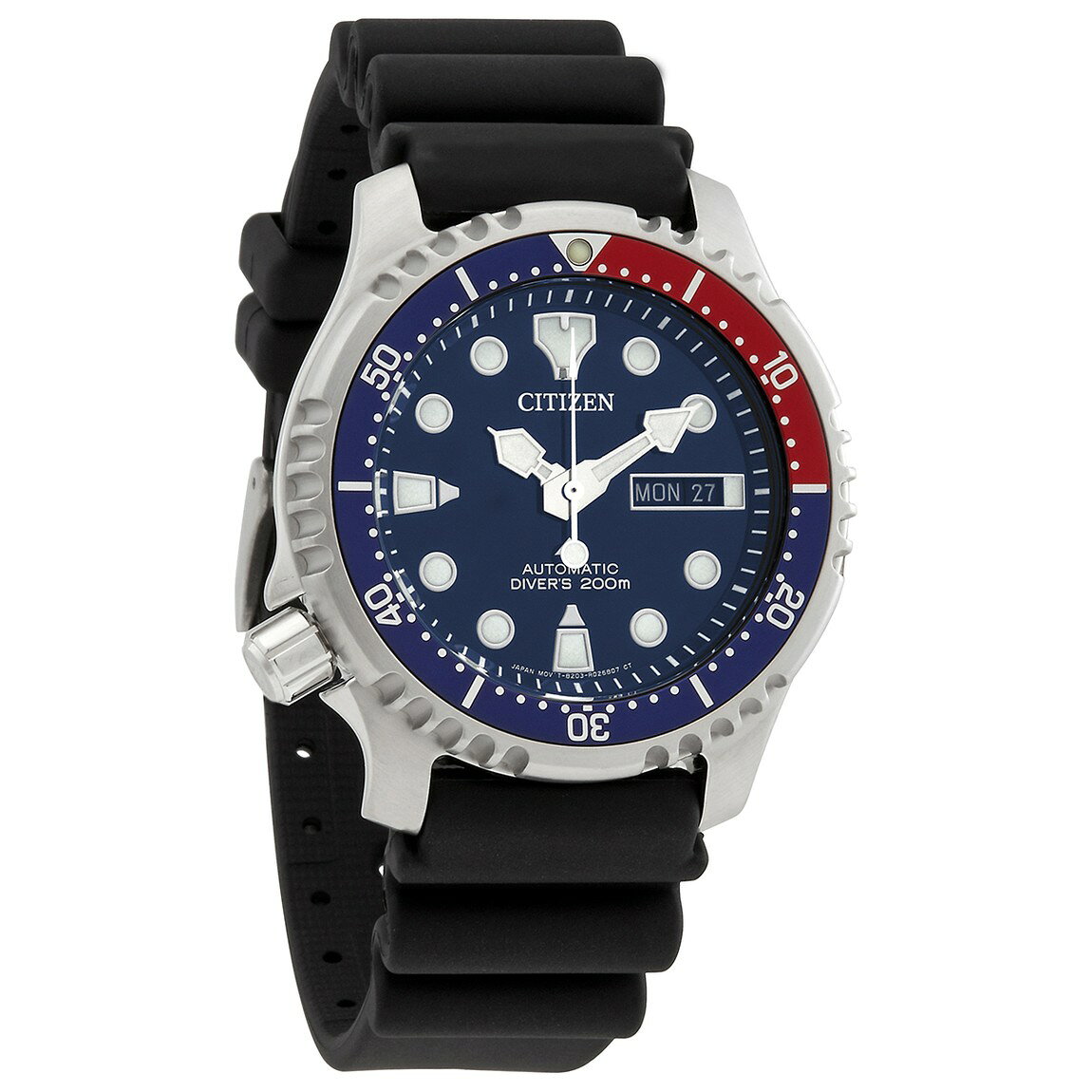 Citizen Promaster 自動巻き 腕時計 メンズ ブルー文字盤 ネイビー×レッドベゼル ブラックシリコンベルト NY0086-16L