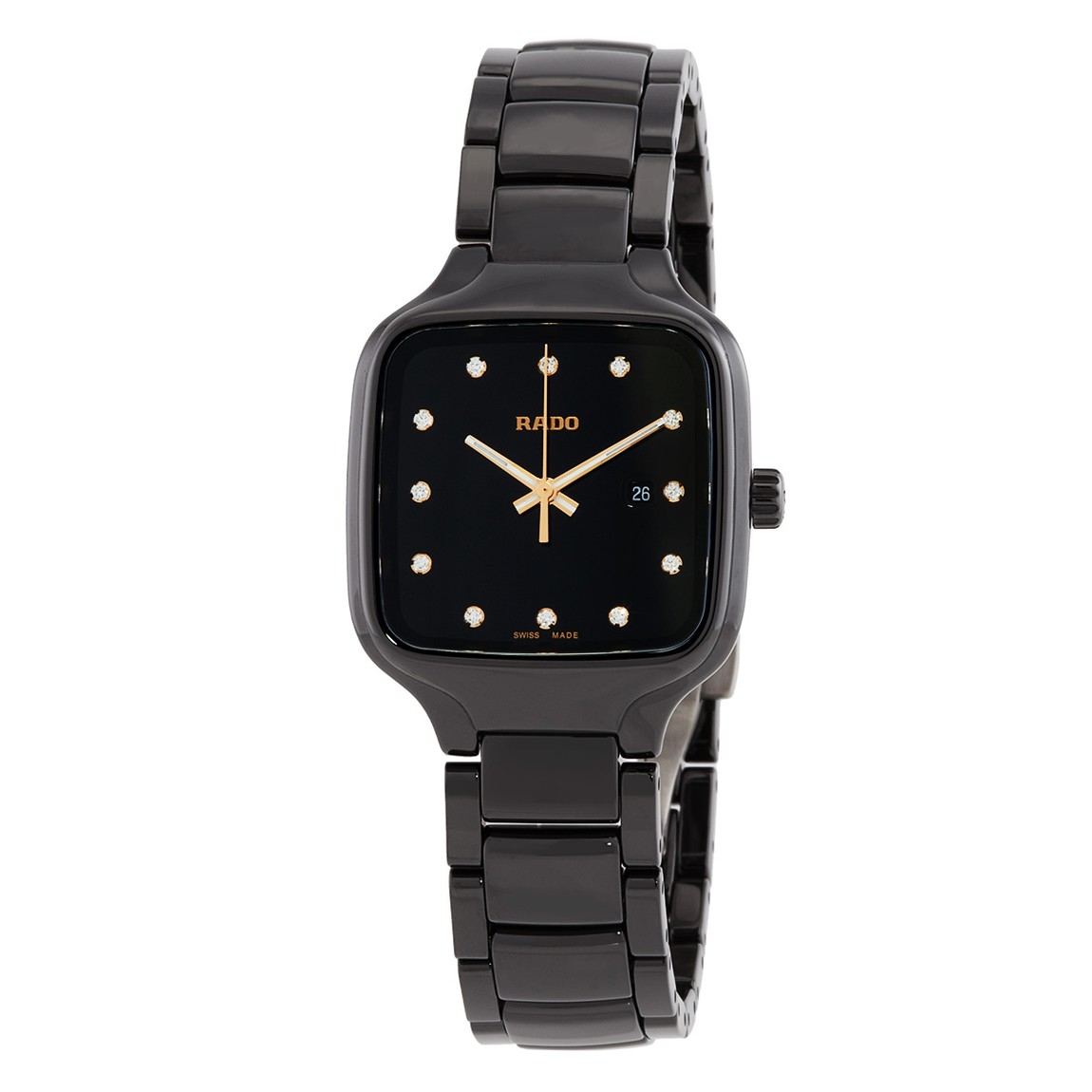 Rado True 腕時計 ダイヤモンド ブラック文字盤 クオーツ レディース スクエア セラミック R27080702
